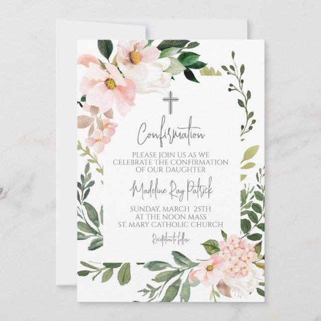 Invitation Confirmation du cadre floral rose (Devant)