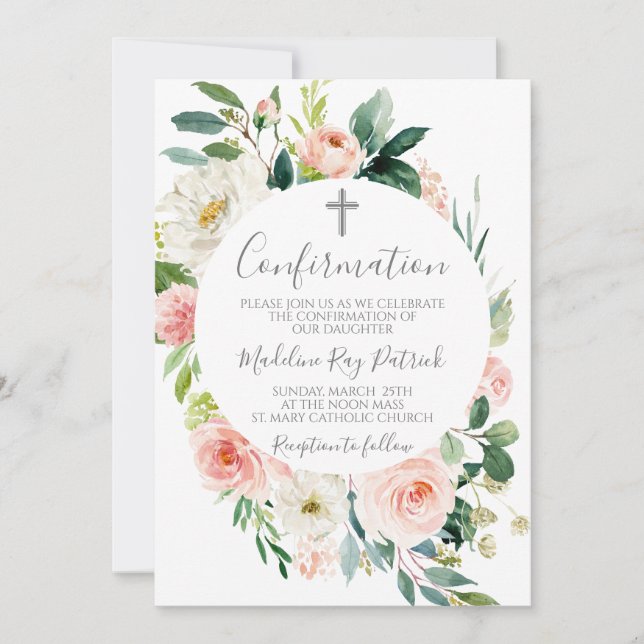 Invitation Confirmation du cadre floral rose (Devant)