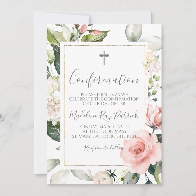 Invitation Confirmation du cadre floral rose (Devant)