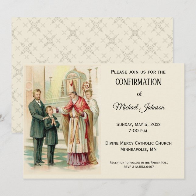Invitation Confirmation du garçon catholique traditionnel Con (Devant / Derrière)