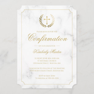 Invitation Confirmation Élégante Marbre blanc Gold Script Gir