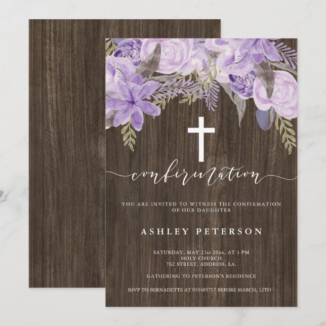 Invitation Confirmation en bois d'aquarelle rose fleuri (Devant / Derrière)