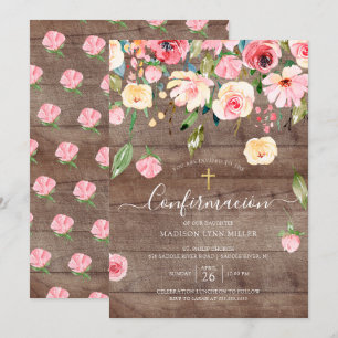 Invitation Confirmation en espagnol Rose Rustic Peonies