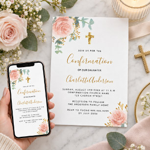 Invitation Confirmation eucalyptus rose tendre floral fille