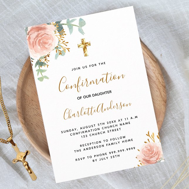 Invitation Confirmation eucalyptus rousse rose floral fille (Créateur téléchargé)