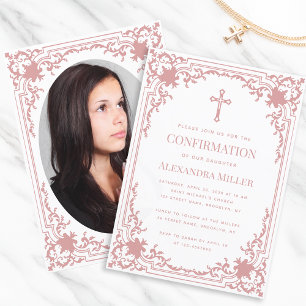 Invitation Confirmation Fille Rose Photo Rose Poussiéreuse Vi