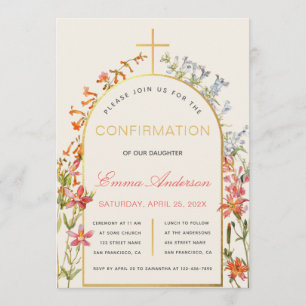 Invitation Confirmation Fleur Féminin Or Arc et Fleurs Sauvag