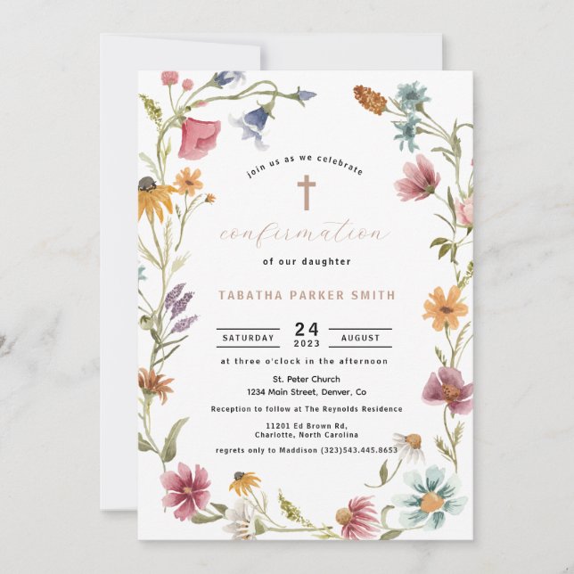 Invitation Confirmation fleur sauvage fille (Devant)