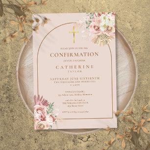 Invitation Confirmation Fleurie Herbe de Pampas Arc en Or Ros