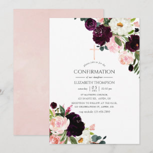 Invitation Confirmation Fleurie Rose Pâle et Bourgogne