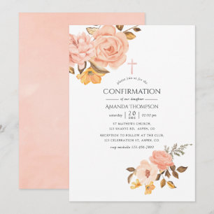 Invitation Confirmation Fleurie Rose Pâle et Or