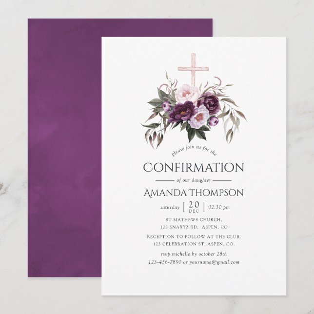 Invitation Confirmation Fleurs en Velours Profond (Devant / Derrière)