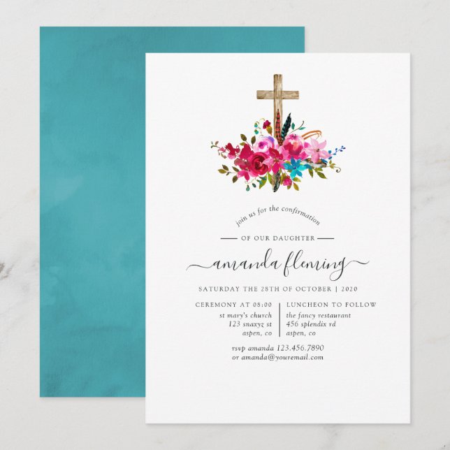 Invitation Confirmation florale Boho Chic (Devant / Derrière)