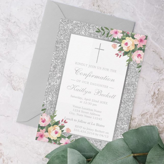 Invitation Confirmation Florale De Parties scintillant D'Arge (Créateur téléchargé)
