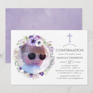 Invitation Confirmation florale de violet poussiéreux