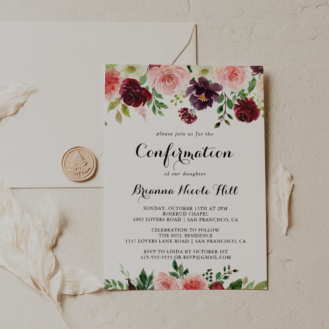 Invitation Confirmation florale du printemps rose de Bourgogn (Créateur téléchargé)