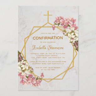 Invitation Confirmation Florale Orchidées en marbre or géomét
