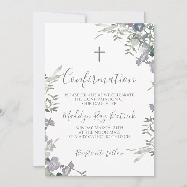 Invitation Confirmation florale pourpre (Devant)