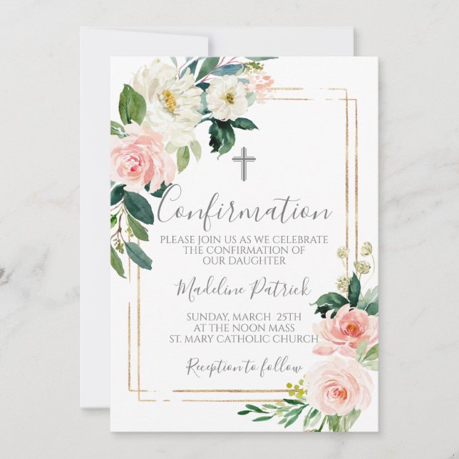 Invitation Confirmation florale rose (Devant)