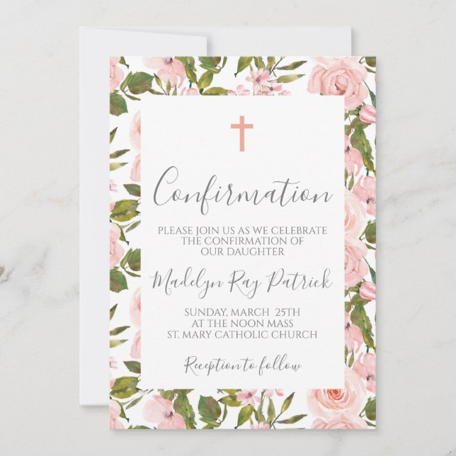 Invitation Confirmation florale rose (Devant)
