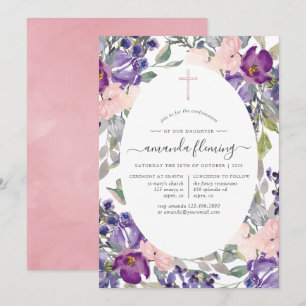 Invitation Confirmation florale rose et prune