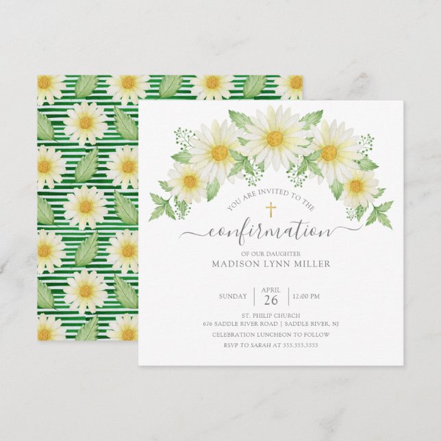 Invitation Confirmation Florale Rose frais de marguerite (Devant / Derrière)