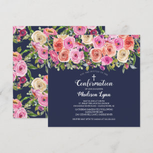 Invitation Confirmation florale rose marine moderne