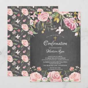 Invitation Confirmation florale rose pâle du tableau noir