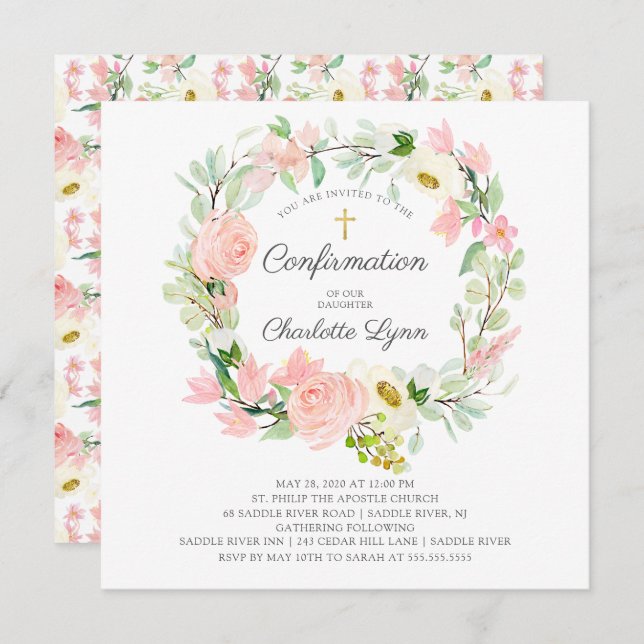 Invitation Confirmation florale rose rose chic et élégant (Devant / Derrière)