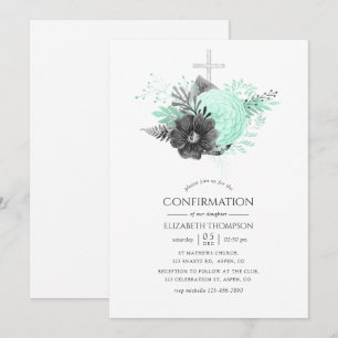 Invitation Confirmation Florale Rustique Aqua et Charbon