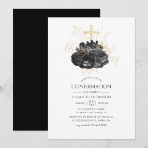 Invitation Confirmation Florale Vintage Noir et Or