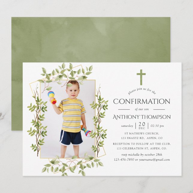 Invitation Confirmation géométrique de verdure (Devant / Derrière)