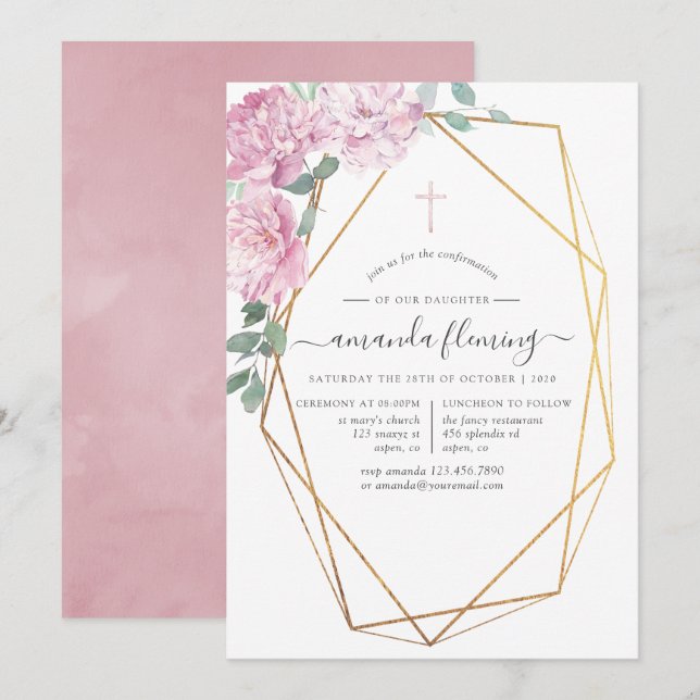 Invitation Confirmation géométrique florale rose vif (Devant / Derrière)