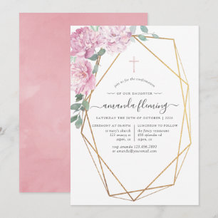 Invitation Confirmation géométrique florale rose vif
