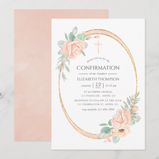 Invitation Confirmation géométrique Pastel Blush Floral (Devant / Derrière)