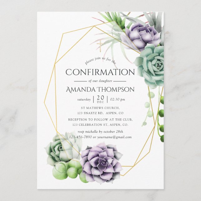 Invitation Confirmation géométrique Succulente (Devant)