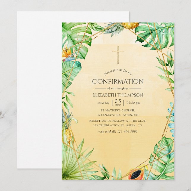 Invitation Confirmation géométrique tropicale exotique (Devant / Derrière)