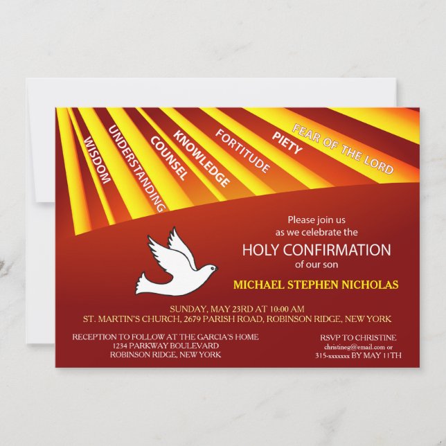 Invitation Confirmation Gold and Red Rays (Front)