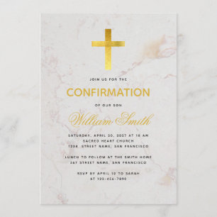 Invitation Confirmation Gold Cross Marble Calligraphie Simple