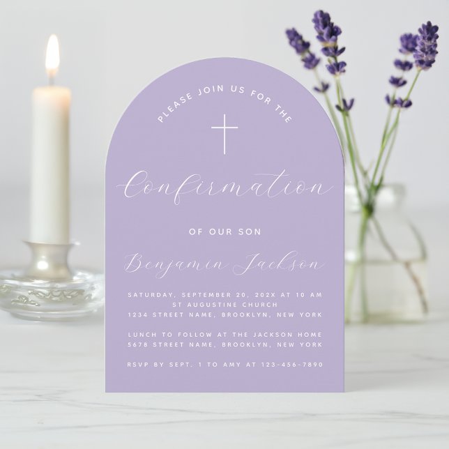 Invitation Confirmation Lavender Arch Script moderne Religieu (Créateur téléchargé)