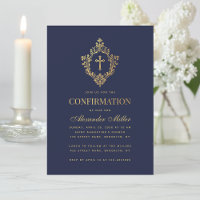 Confirmation Marine Bleu Élégant Faux Gold Crest B