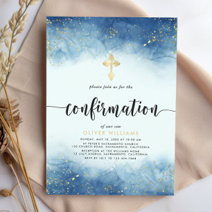 Invitation Confirmation Marine Et Gold Boy