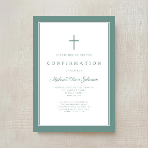 Invitation Confirmation Moderne de Garçon Croix Verte