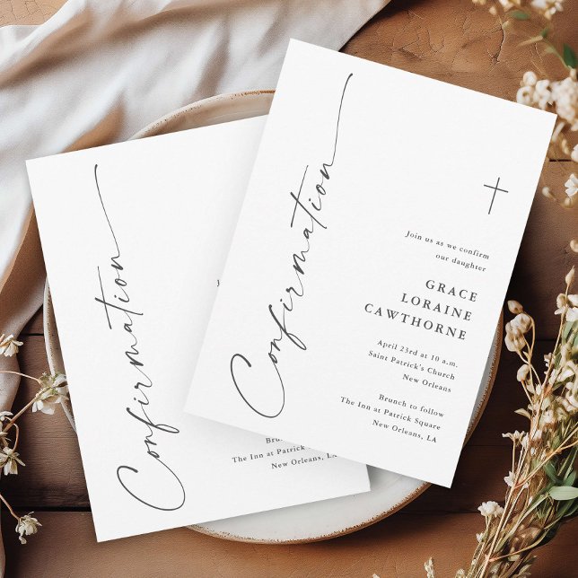 Invitation Confirmation Moderne Élégante Script (Modern handwritten gender neutral religious confirmation invitations.)