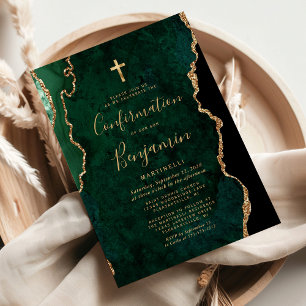 Invitation Confirmation Moderne Émeraude Verte Agate Script