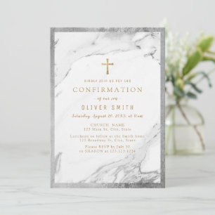 Invitation Confirmation moderne en marbre argenté faux doré