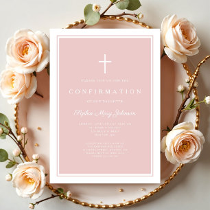 Invitation Confirmation moderne fille croix rose poudrée