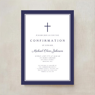 Invitation Confirmation moderne garçon croix bleu marine