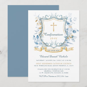 Invitation Confirmation modifiable bleu et or Monogramme