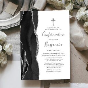 Invitation Confirmation Pailleté d'Argent Agate Noire